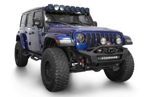 Jeep Gladiator JT Front Bumper - Addictive Desert Designs - Phantom Series, Stubby Winch, Satin Black Aluminum Accent Panels - Hammer Black - `18-`24
